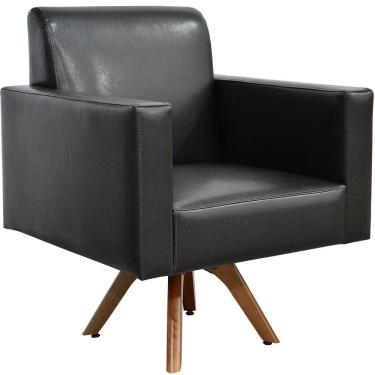 Imagem de Poltrona Decorativa Giratória Sala de Estar Base de Madeira Helô L02 Couríssimo Preto - Lyam Decor