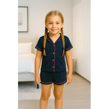 Imagem de Pijama Infantil Menina Verão Americano Blusa com Gola e Short - c7 BRE