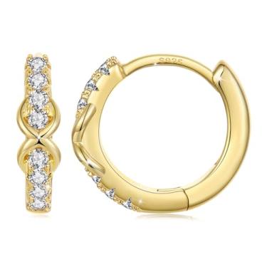 Imagem de WOSTU Brincos femininos de argola com símbolo infinito banhado a ouro prata 14 K, pequenas fivelas de orelha com zircônia cúbica, pinos de prata esterlina 925, hipoalergênicos, joias delicadas