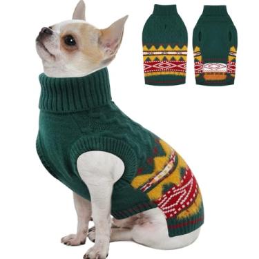 Imagem de MIGOHI Suéter térmico clássico para cães pequenos com orifício para trela | Suéter de malha macia para cães de inverno e outono com gola rolê para cães pequenos, poodle de brinquedo, verde, P