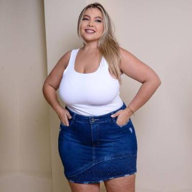 Imagem de Saia Plus Size New Vintagem Laser de Barra Detalhada Strass - ss jeans