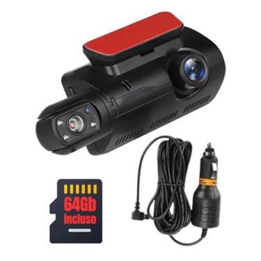Imagem de Câmera Veicular Dupla Lente Full HD, 3.0 Polegadas, com Sensor-G, Visão Noturna, Detector de Movimento, Cartão 64GB, Monitoramento 24h Camera de Carro
