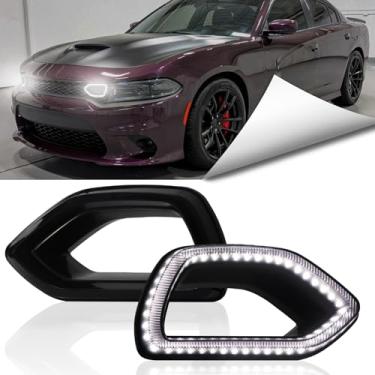Imagem de BINQIGOO Grade de para-choque dianteiro, lâmpada de neblina compatível com Dodge Charger 2015-2022 SRT Scat Pack DRL Luzes LED montadas na grade de seta | Luzes de grade de nariz de porco, 2 peças