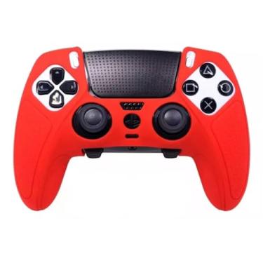 Imagem de Capa Protetora de Silicone para Controle de Videogame, Kit com Proteção Antiderrapante e 8 Grips, Compatível com PlayStation 5, Preto e Vermelho (AZUL)