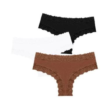 Imagem de Tanga Floral De Renda De Algodão Feminina 3 Peças Sem Costura Respiráv