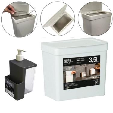 Imagem de Kit Dispenser 500Ml E Lixeira Pia De Cozinha Fly 3,5 Lts