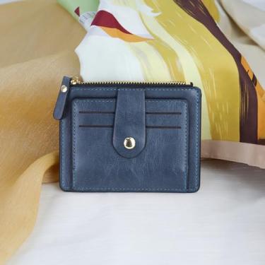 Imagem de Carteira feminina com porta-cartões de crédito, 8 compartimentos para cartões de crédito, com janela para identidade e zíper, Azul, Minimalista