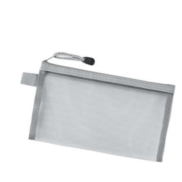 Imagem de Estojos de lápis artesanais bolsa de lápis de malha com zíper, bolsa de papelaria transparente para material de escritório, estojo de caneta plana leve, cinza
