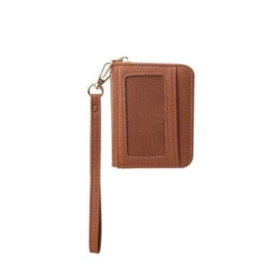 Imagem de Carteira prática de poliuretano de peça única: design compacto com amplo armazenamento, Marrom, Tendência