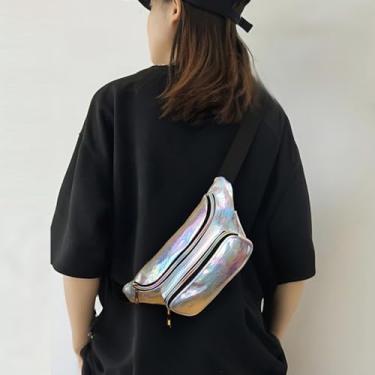 Imagem de Pochete de holograma metálico – Bolsa de cintura unissex impermeável com alça ajustável e vários bolsos para viagens, festivais, academia, Prata 2, Pacote de cintura