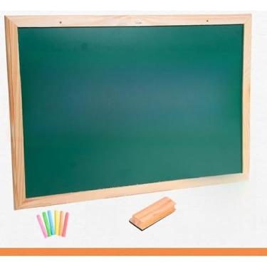 Imagem de Lousa quadro escolar 90x70cm com porta giz apagador e giz(90x70 Verde Com Apagador)
