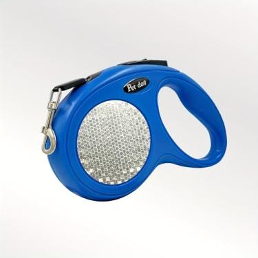 Imagem de Corda de passeio noturna forte refletiva para cães, trator pequeno para cães e gatos, coleira retrátil automática (grande, azul)