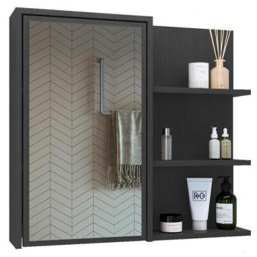 Imagem de Armário Espelheira 70 Cm 1 Porta 3 Nichos Es2001 Grafite Faem Grafite 