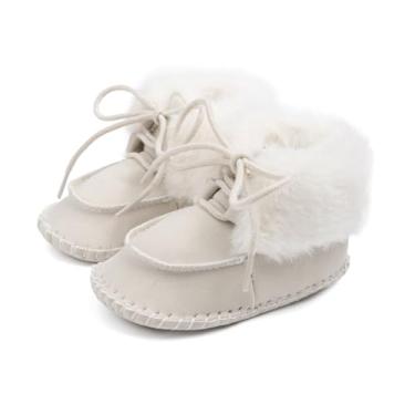 Imagem de Sawimlgy Botas de neve de inverno de pelúcia para bebês meninos e meninas, caubói, borlas, laço no tornozelo, com zíper lateral, sola macia, para recém-nascido, quente, primeiro andador, berço