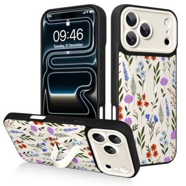 Imagem de AIGOMARA Capa para iPhone 17 Pro Max com alça de dedo, linda estampa floral com estampa floral para mulheres e meninas, capa protetora à prova de choque antiarranhões com suporte de mão, branca