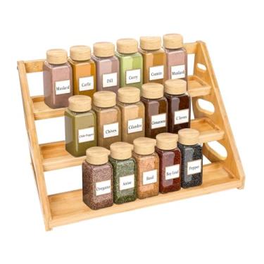 Imagem de Banlilus Suporte para temperos – Organização de temperos em camadas para armário – Prateleira de especiarias de bambu de 3 camadas para bancada