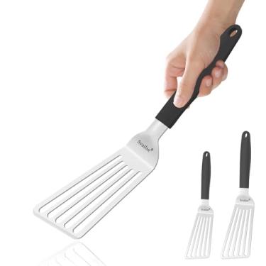 Imagem de Svailse Espátula de peixe de aço inoxidável, 2 espátulas de metal espesso, espátula com alça de silicone para cozinhar, grelhar, virar, ovo, biscoito, panqueca e hambúrguer (pequeno e grande)