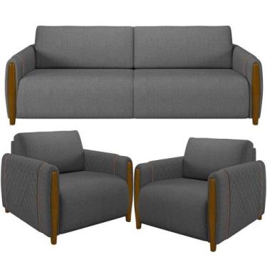 Imagem de Kit Sofá 03 Lugares 223Cm Com 02 Poltronas Flora M03 Chumbo - LYAM DEC