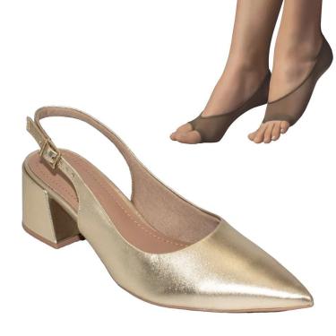 Imagem de Kit Sandália Slingback Usaflex Salto Bloco Feminina + 2 Pares De Meias
