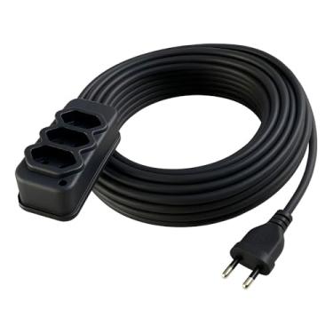 Imagem de Extensão Elétrica Profissional, Cabo PP 2,5mm, 10 Metros, 3 Saídas com 2P+T, Preto, 750V, Uso Doméstico e Industrial
