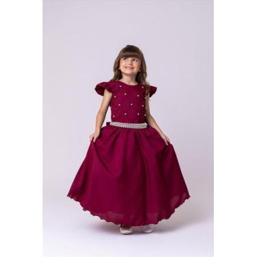 Imagem de Vestido Infantil Marsala para Formatura Longo Dama de Honra Luxo para 