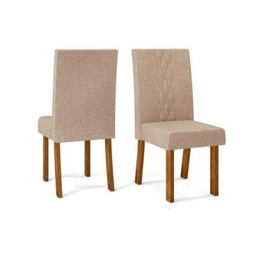 Imagem de Kit 2 Cadeiras Sala Jantar Elis  2 Un Carvalho Nobre/Linho Saara - DJ Móveis