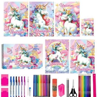 Imagem de Kit 12 Cadernos Brochurão Unicórnio 96 Folhas Com 40 Itens - 159212P26