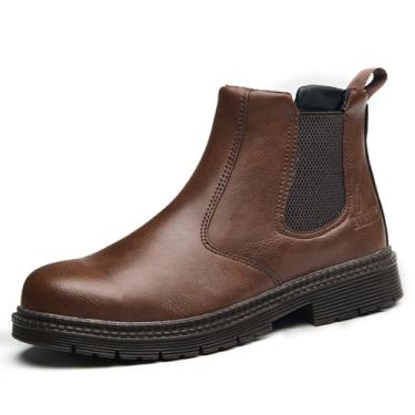 Imagem de ZBVB Botas Chelsea unissex para adultos, sapatos masculinos de construção industrial, impermeável, leve, confortável, antiderrapante, Marrom, 15 Women/13.5 Men
