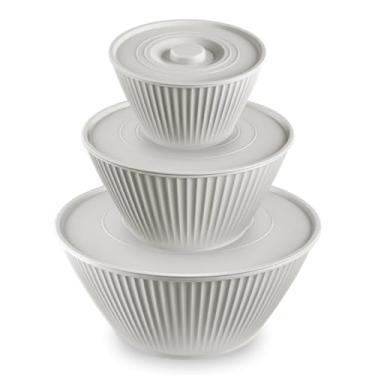 Imagem de Kit 3 Potes Redondo Tigela Com Tampa Bowl Organização Alimentos (Cinza Claro)