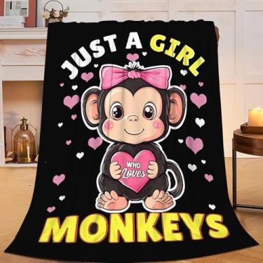Imagem de Flintis Just A Girl Who Loves Monkeys Cobertor para decoração de macaco fofo, cobertor para meninas, meninos, super quente, macio, macio, leve, flanela, cobertores para crianças, adultos, homens