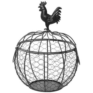 Imagem de Cesta de ovos estilo fazenda com design de galo preto, comporta 36 ovos, alça de transporte portátil, armazenamento de bancada