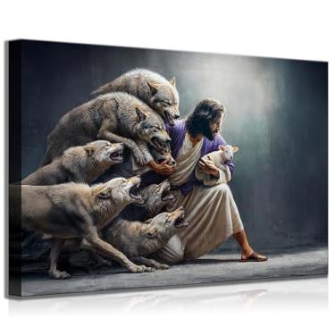 Imagem de Arte de parede Jesus e ovelhas Jesus Cristão Jesus Salva e Protege Ovelhas Perdidas Pintura Decoração de Parede Pôster Impressão Arte Quarto Sala de Estar Escritório Decoração de Casa