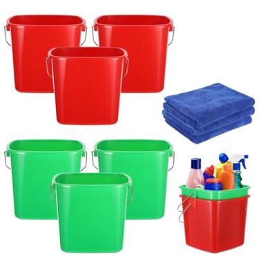 Imagem de Conjunto de 6 baldes de limpeza de plástico, quadrados com alças de metal, caddies vermelhos e verdes com 3 toalhas, perfeitos para casa, escritório e automóveis