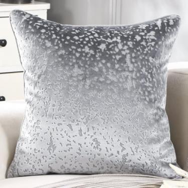 Imagem de Capas de almofada de veludo aconchegante Boho Farmhouse com textura vintage macia fronha para sofá, cama, sala de estar, decoração de casa (45 x 45 cm, cinza)