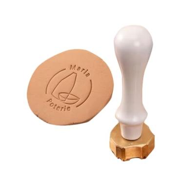 Imagem de Carimbo de cerâmica personalizado com assinatura de argila de cabeça de latão para cookies e sabonetes (6,5 cm)