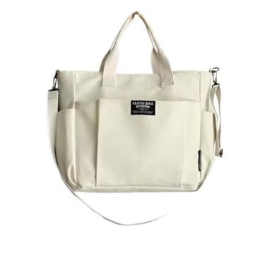 Imagem de Bolsa transversal de ombro de lona macia moda feminina bolsa casual de lona grande capacidade faculdade praia supermercado preta branca kaqui (Branca)