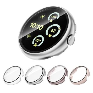 Imagem de Pacote com 4 capas com vidro temperado para Google Pixel Watch 3 2 1 protetor de tela de 41 mm mulheres e homens, capa rígida de proteção geral resistente a arranhões para Google Pixel Watch 3/2/1