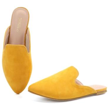 Imagem de Mocassins femininos TONIVIS Mules confortáveis sem cadarço, sem costas nuas, bico fino, para trabalho e uso casual, sapatos de salto baixo fechados femininos, Camurça amarela, 40