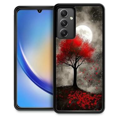 Imagem de CARLOCA Capa para Samsung Galaxy A54 5G, árvore vermelha folhas caindo do luar design moderno para meninas à prova de choque anti-arranhões capa traseira rígida PC para Samsung Galaxy A54 5G