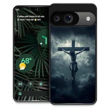 Imagem de CARLOCA Capa compatível com Google Pixel 9 9 Pro para meninas à prova de choque antiarranhões capa traseira rígida de PC estética padrão céu escuro nuvens cruz grande Jesus