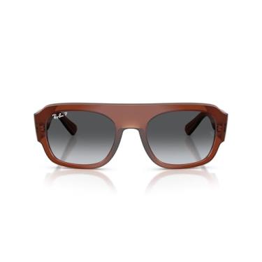 Imagem de Ray-Ban Óculos de sol retangulares RB2218, marrom transparente/cinza gradiente polarizado, 55 mm