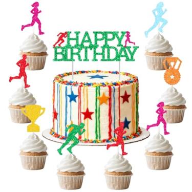 Imagem de Sursurprise Running Birthday Party Decorations, 25 Pcs Happy Birthday Cake Toppers, Running Themed Cupcake Toppers, Runner Marathon Cross Country Sports Fitness Run Bday Party Supplies