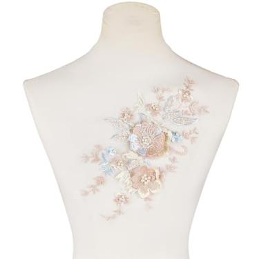 Imagem de letsinstyle 2 peças de apliques de renda com pérolas bordadas em 3D, apliques florais coloridos vintage costurados em roupas, ferramenta de costura feita à mão para calças de corpete, decote de