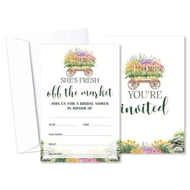 Imagem de Convites de chá de panela Shes Fresh Off The Maket com envelopes, convites de casamento Love In Bloom, convite de chá de panela para festa de noivado despedida de solteira, conjunto de 25 - B18
