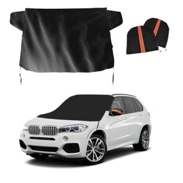 Imagem de NYTKL Capa de neve de para-brisa para carro, protetor de gelo de inverno para para-brisas à prova d'água com capas de espelho lateral, cobertura de remoção de gelo para todos os climas, para-brisas