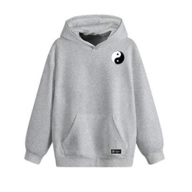 Imagem de Blusão Moletom Canguru Yin Yang Infantil Personalizado com Capuz e Bolso-Unissex