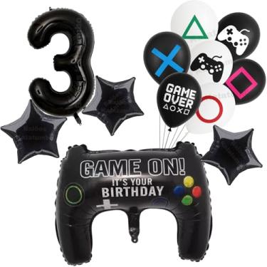 Imagem de Kit Festa Decoração: Balão Metalizado Controle Game +25 Balões Bexigas Gamer + Balão Número de ±75 - Balão Aniversário (Preto 3)