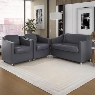 Imagem de Kit Sofá Namoradeira Tilla + 2 Poltronas Sala Recepção Cor:cinza