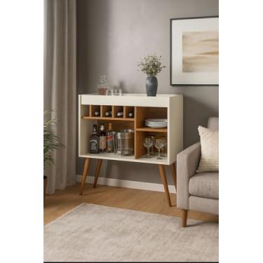 Imagem de Aparador Buffet Bar com Adega Multiuso Decora Cor Off/Nature