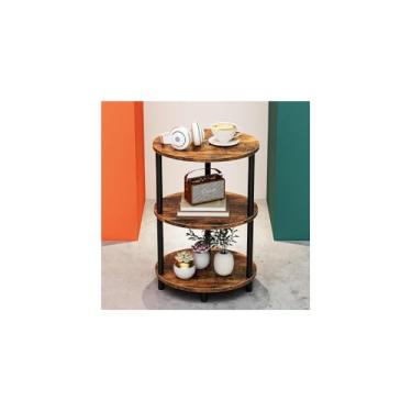 Imagem de Mesa Auxiliar Redonda Metálica, 47 x 47 x 50 cm, Cinza, Preto e Branco, Design Contemporâneo, para Sala, Quarto, Escritório